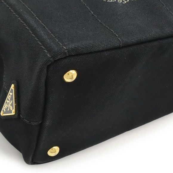 Prada Canapa Tote Bag 2WAY Shoulder Bag Crossbody Canvas NERO Black Gold - Picture 3 of 7